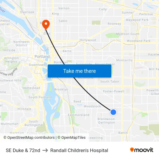SE Duke & 72nd to Randall Children's Hospital map