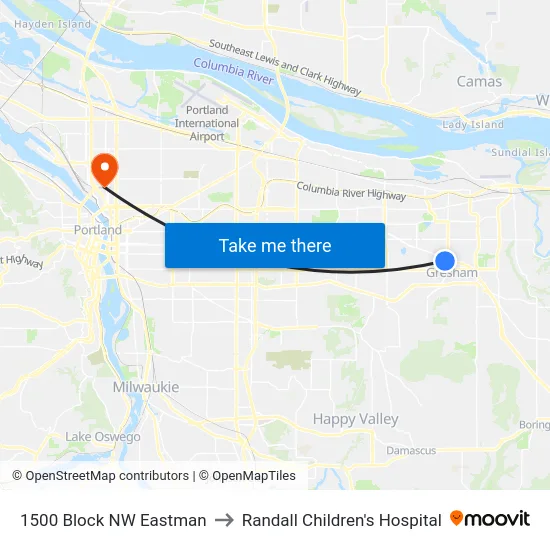 1500 Block NW Eastman to Randall Children's Hospital map