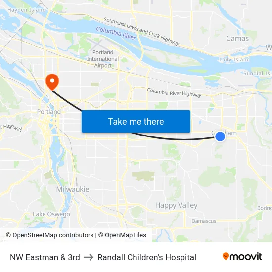 NW Eastman & 3rd to Randall Children's Hospital map