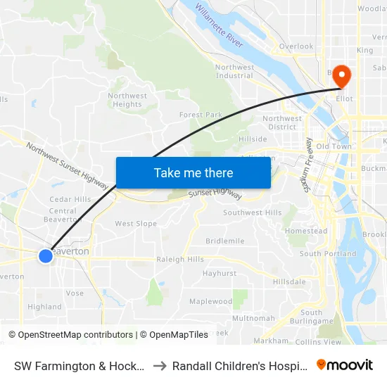 SW Farmington & Hocken to Randall Children's Hospital map