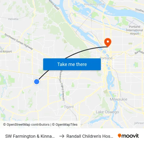 SW Farmington & Kinnaman to Randall Children's Hospital map