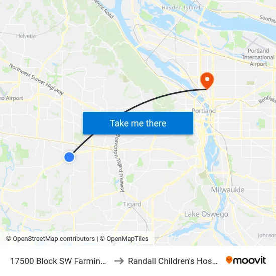 17500 Block SW Farmington to Randall Children's Hospital map