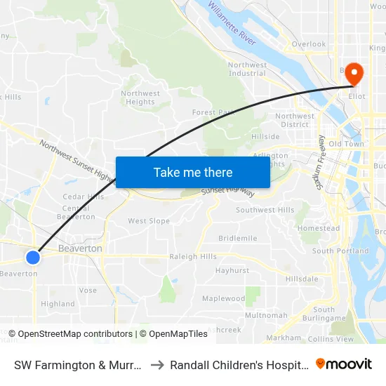 SW Farmington & Murray to Randall Children's Hospital map