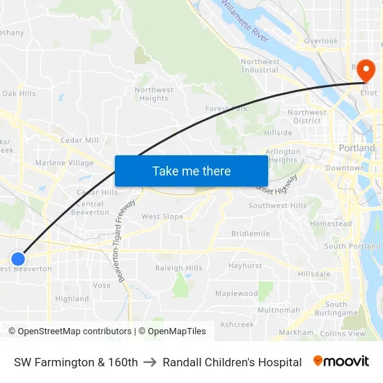 SW Farmington & 160th to Randall Children's Hospital map