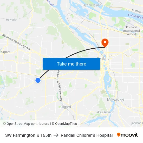 SW Farmington & 165th to Randall Children's Hospital map
