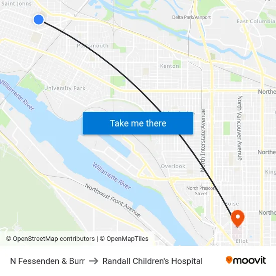 N Fessenden & Burr to Randall Children's Hospital map