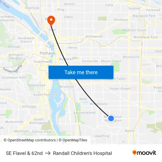 SE Flavel & 62nd to Randall Children's Hospital map