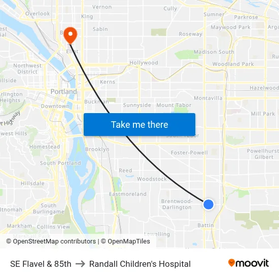 SE Flavel & 85th to Randall Children's Hospital map