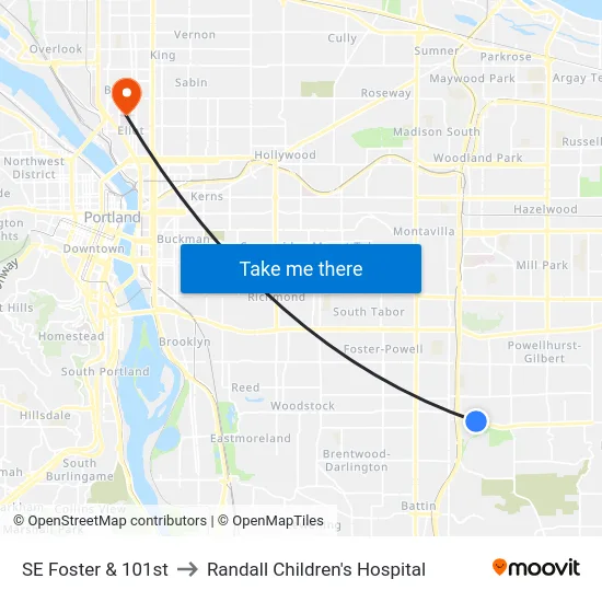 SE Foster & 101st to Randall Children's Hospital map