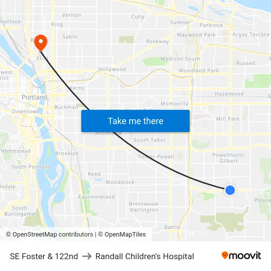 SE Foster & 122nd to Randall Children's Hospital map