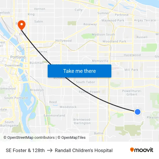 SE Foster & 128th to Randall Children's Hospital map