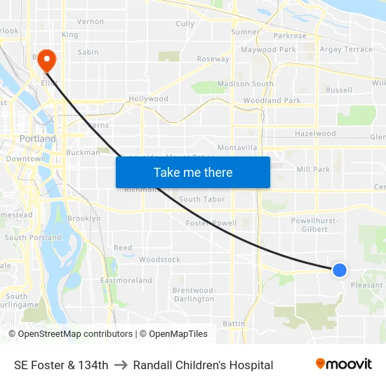 SE Foster & 134th to Randall Children's Hospital map