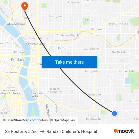 SE Foster & 52nd to Randall Children's Hospital map