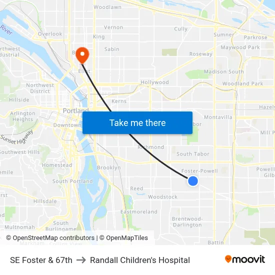 SE Foster & 67th to Randall Children's Hospital map
