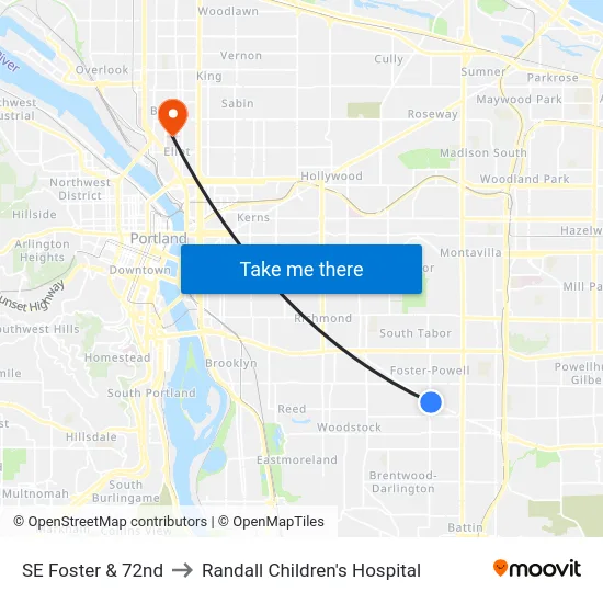SE Foster & 72nd to Randall Children's Hospital map