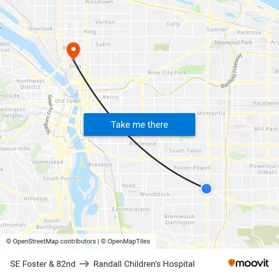 SE Foster & 82nd to Randall Children's Hospital map