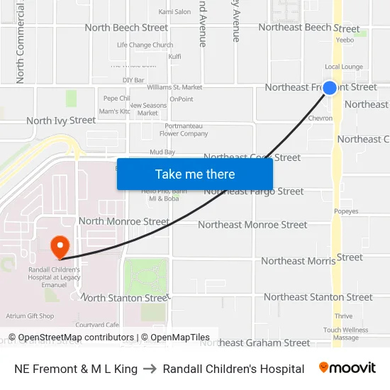 NE Fremont & M L King to Randall Children's Hospital map