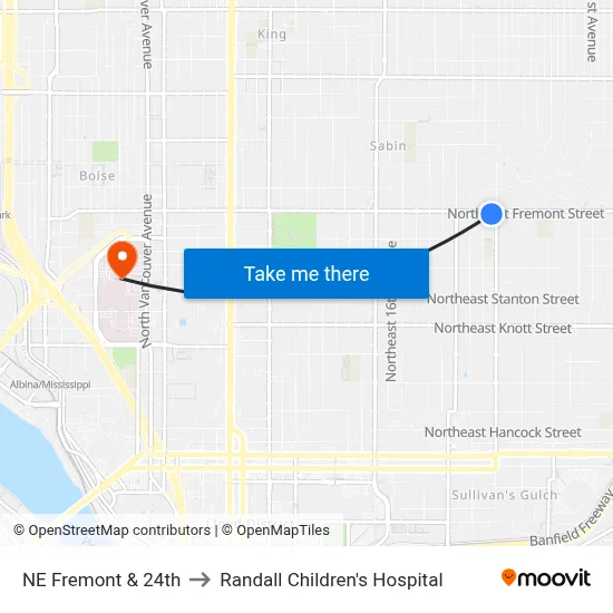 NE Fremont & 24th to Randall Children's Hospital map