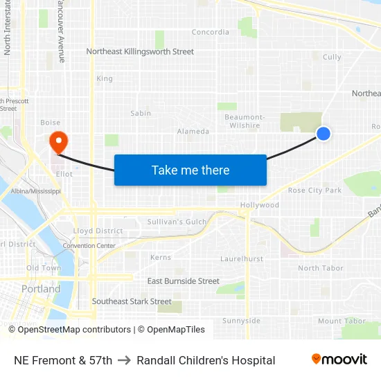 NE Fremont & 57th to Randall Children's Hospital map