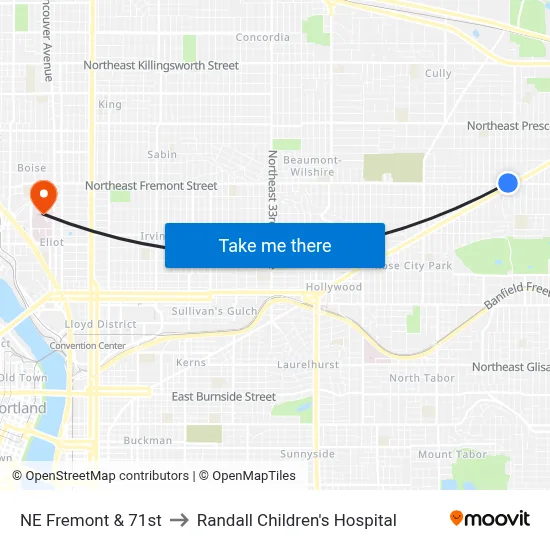 NE Fremont & 71st to Randall Children's Hospital map