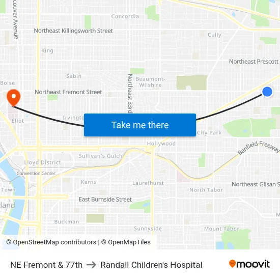 NE Fremont & 77th to Randall Children's Hospital map