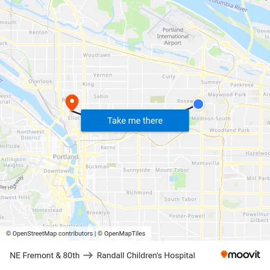 NE Fremont & 80th to Randall Children's Hospital map