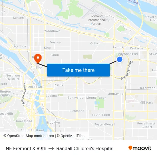 NE Fremont & 89th to Randall Children's Hospital map