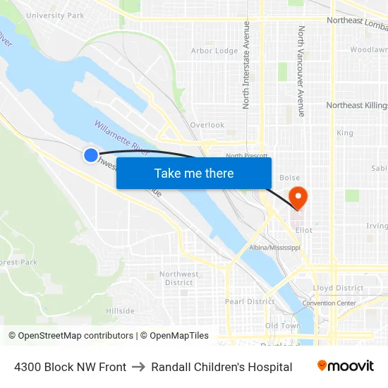 4300 Block NW Front to Randall Children's Hospital map