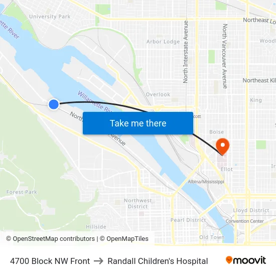 4700 Block NW Front to Randall Children's Hospital map