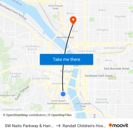 SW Naito Parkway & Harrison to Randall Children's Hospital map