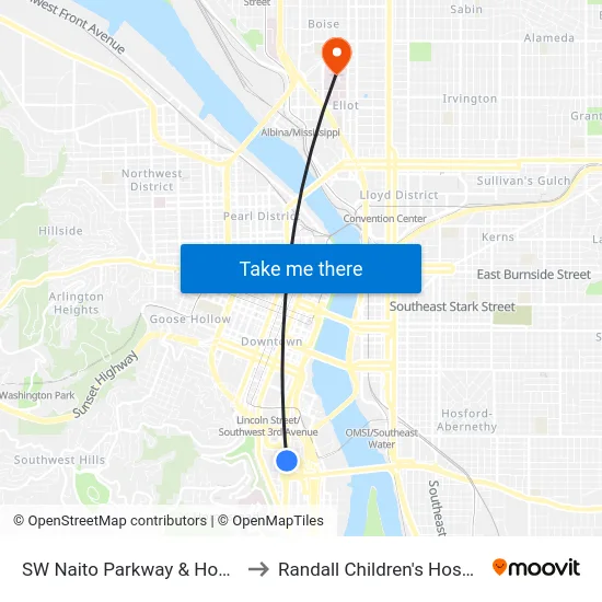 SW Naito Parkway & Hooker to Randall Children's Hospital map