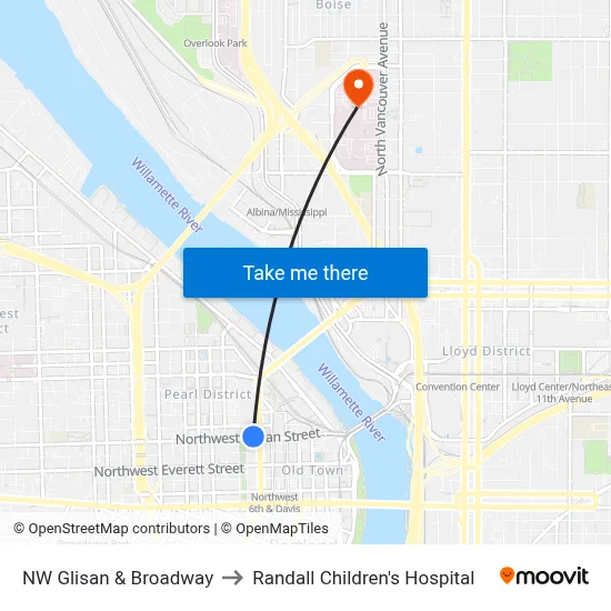 NW Glisan & Broadway to Randall Children's Hospital map