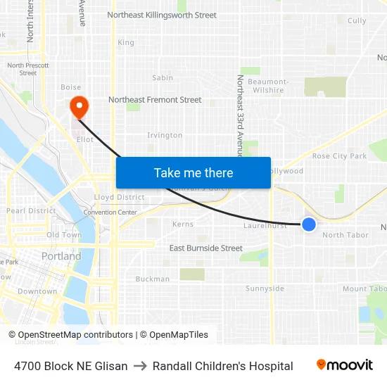 4700 Block NE Glisan to Randall Children's Hospital map