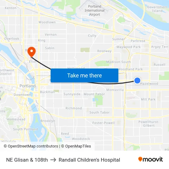 NE Glisan & 108th to Randall Children's Hospital map