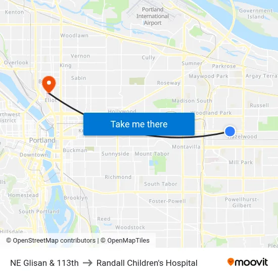 NE Glisan & 113th to Randall Children's Hospital map