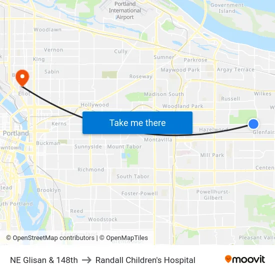 NE Glisan & 148th to Randall Children's Hospital map