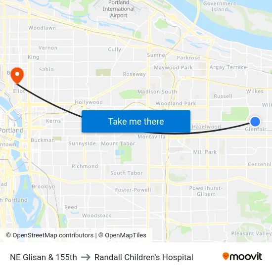 NE Glisan & 155th to Randall Children's Hospital map