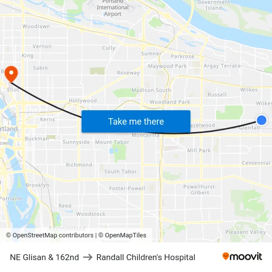 NE Glisan & 162nd to Randall Children's Hospital map