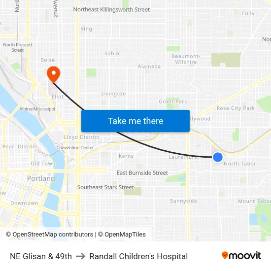 NE Glisan & 49th to Randall Children's Hospital map