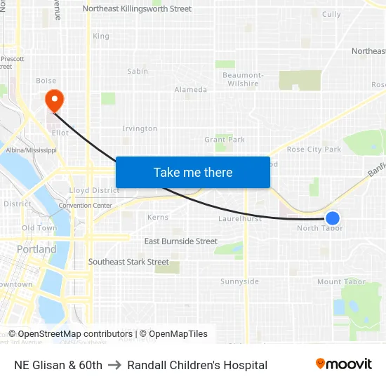 NE Glisan & 60th to Randall Children's Hospital map