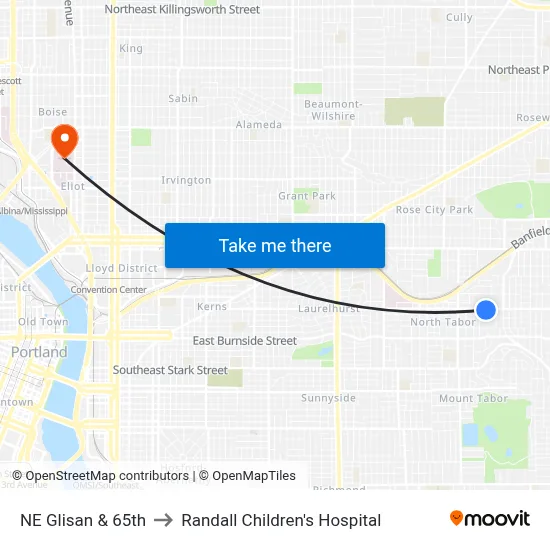 NE Glisan & 65th to Randall Children's Hospital map