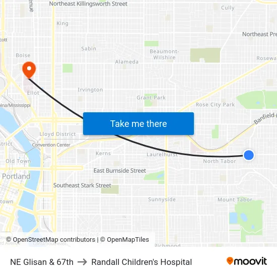 NE Glisan & 67th to Randall Children's Hospital map