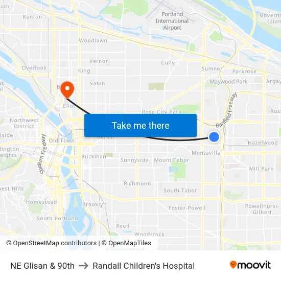 NE Glisan & 90th to Randall Children's Hospital map