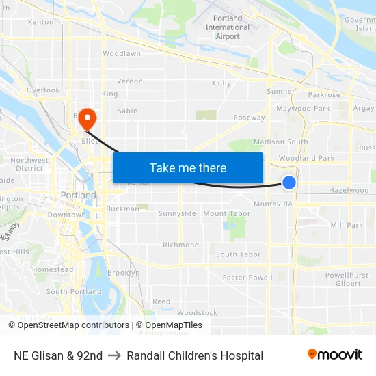 NE Glisan & 92nd to Randall Children's Hospital map