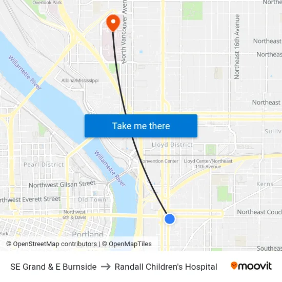 SE Grand & E Burnside to Randall Children's Hospital map