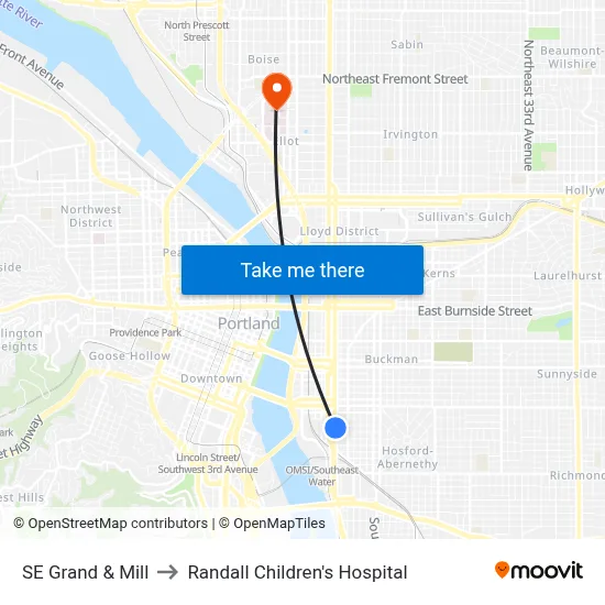 SE Grand & Mill to Randall Children's Hospital map