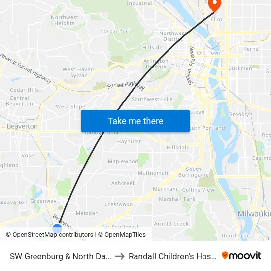 SW Greenburg & North Dakota to Randall Children's Hospital map