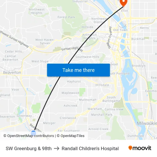 SW Greenburg & 98th to Randall Children's Hospital map