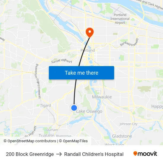 200 Block Greenridge to Randall Children's Hospital map