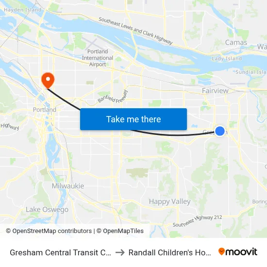 Gresham Central Transit Center to Randall Children's Hospital map